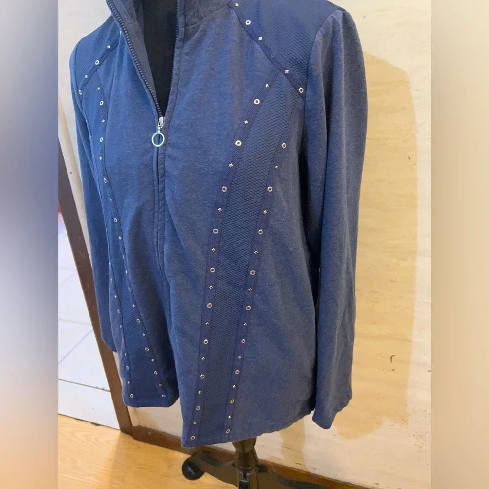 Alfred Dunner Blue Studded Track Pants & Jacket Set